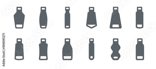 Collection of different zipper types, zipper pull designs, metal and plastic teeth, clothing accessory outline vector, fashion detail clip art set flat vector illustration.