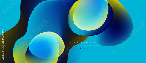 Abstract fluid shapes overlap, creating vibrant blue, yellow gradients. Background features text background design. Modern, dynamic composition.