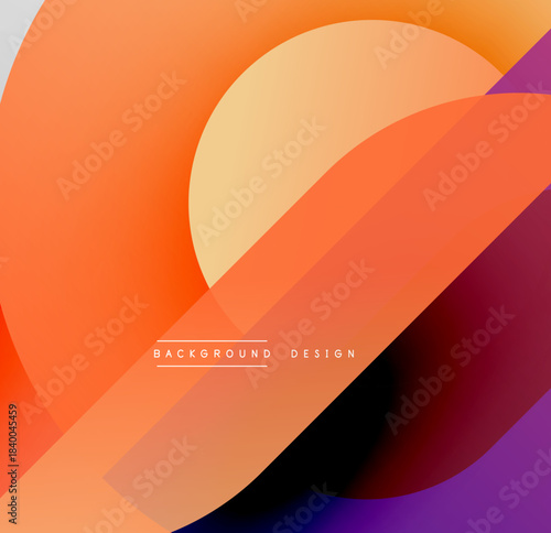 Abstract gradients overlap creating dynamic visual effect. Warm orange transitions to cool purple hues. Modern design element.