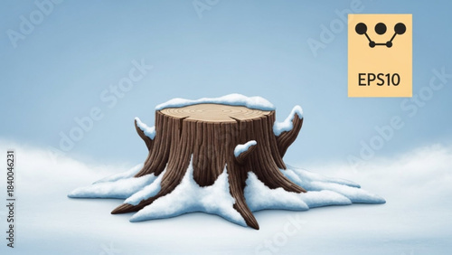 Winter Stump: A solitary tree stump, blanketed in a pristine layer of fresh snow, stands resilient against a soft blue backdrop, embodying the tranquility of a winter landscape.