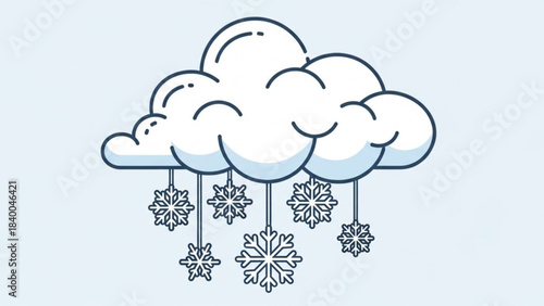 Winter's Gentle Descent: A graphic depicts a cloud in a sky adorned with falling snowflakes, illustrating the calm, peaceful beauty of the season.