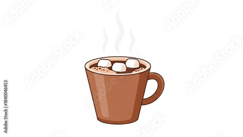 Warm Cocoa Delight: A steaming cup of rich, dark cocoa is presented, crowned with fluffy, sweet marshmallows, evokes cozy comfort.