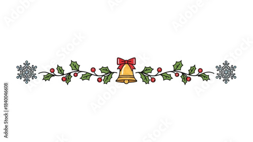 Holiday Flourish: A decorative border, adorned with a festive bell, holly berries, snowflakes, and ribbons, creating a delightful holiday ambiance.