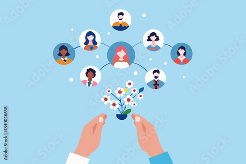 Cultivating connections hands nurturing a network of diverse individuals
