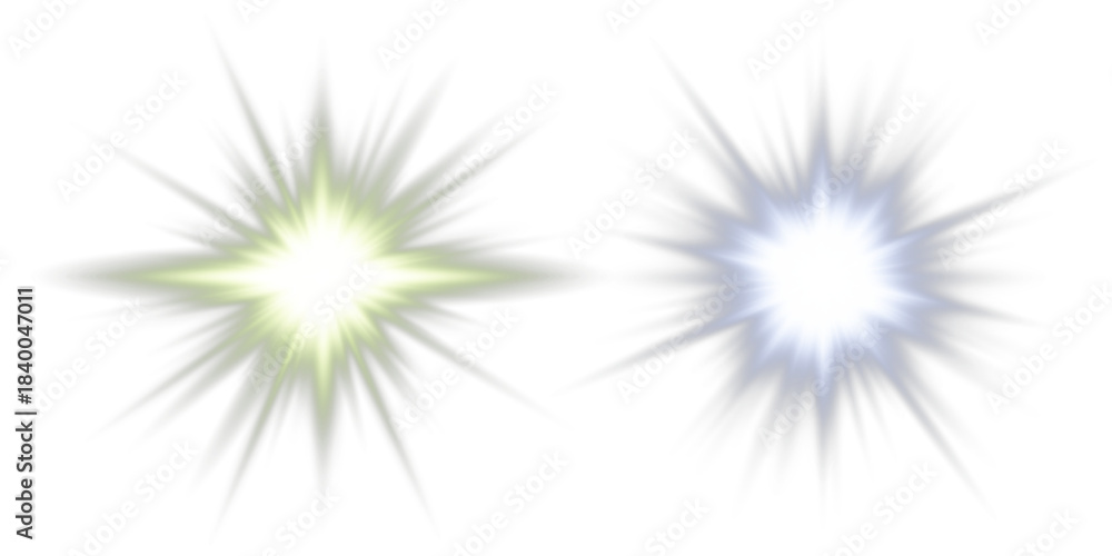Fototapeta premium Colorful lens flare effect with shining stars. Bright beams radiate outward creating magical glow. Ideal for sci-fi or fantasy art. PNG
