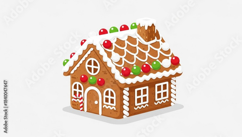 Gingerbread House Delight: A beautifully crafted gingerbread house stands, adorned with colorful candies and icing, evoking warmth and festive spirit.