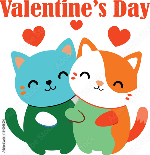 Cute valentine s day cats hugging with hearts