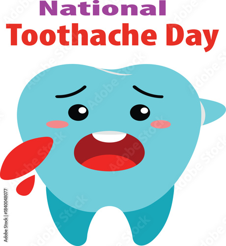 Sad cartoon tooth celebrating national toothache day