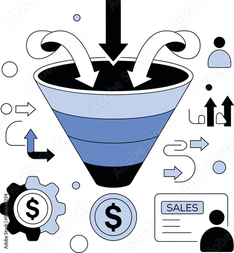 Visualizing the sales funnel process with marketing analytics and customer journey flow