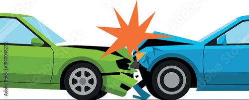 Two cars colliding head-on, illustrating a dramatic traffic accident.