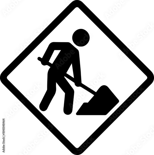 Black rectangle traffic warning sign with silhouette of people on a construction area sign symbol  showing people walking across the road safely