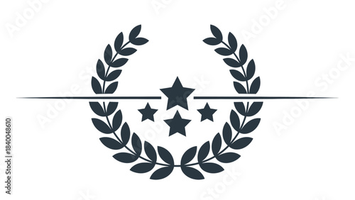 Elegant laurel wreath emblem with three stars and horizontal line decoration