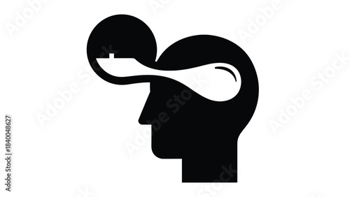 Abstract silhouette of a head with a liquid shape emerging from the brain