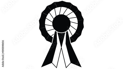 Simple black and white illustration of a rosette ribbon award symbol