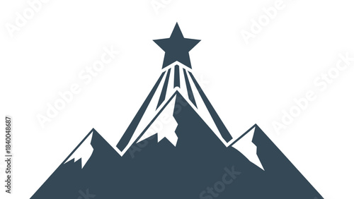 Star atop majestic mountain peaks symbolizing achievement and reaching the summit of success