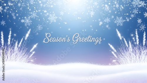 Beautiful winter seasons greetings background with snowflakes and snow landscape