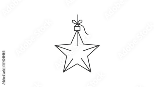 Festive Star Ornament: A minimalist line drawing captures the essence of holiday cheer, with a five-pointed star suspended by a delicate string, embodying simplicity and elegance.