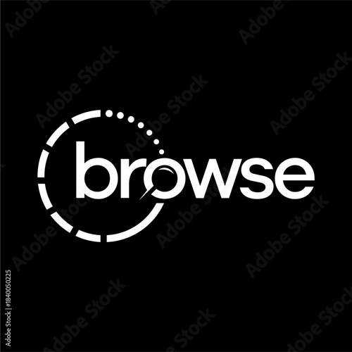 Browse text logo with dotted circle around it.