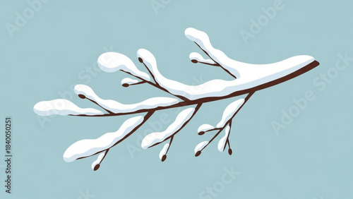 Snowy Branch: a tree branch laden with fresh, fluffy snow against a serene, muted background, embodies winter's quiet charm. 