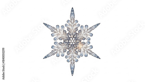 Snowflake's Delicate Symmetry: A detailed, close-up view of a perfect snowflake, showcasing its intricate crystalline structure against a soft background.