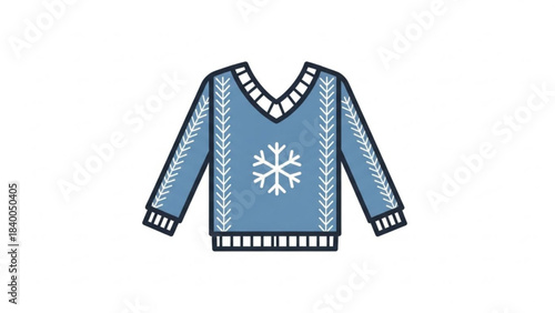 Cozy winter sweater design : A close-up illustration of a soft blue sweater adorned with a delicate snowflake, evokes feelings of warmth, holiday spirit and winter cheer. 