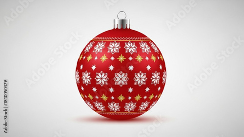 Festive Ornament: A vibrant red Christmas ornament, adorned with delicate snowflake patterns, radiates holiday cheer, ready to brighten any festive decor.
