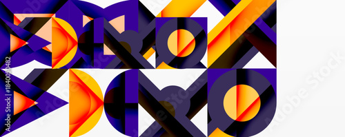 Abstract geometric pattern. Bold colors, sharp angles, repeating shapes create dynamic visual texture. Modern design elements present.