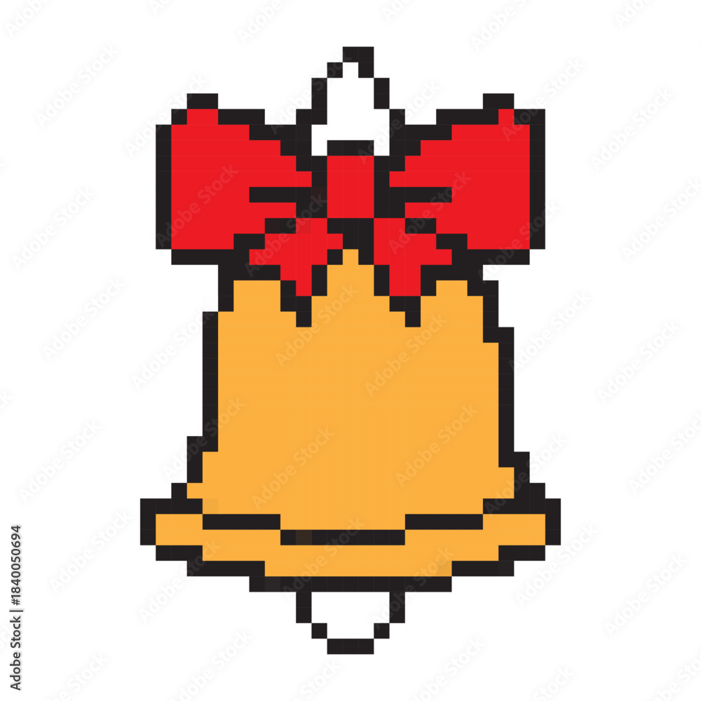 Obraz premium Pixel Christmas bell icon vector illustration