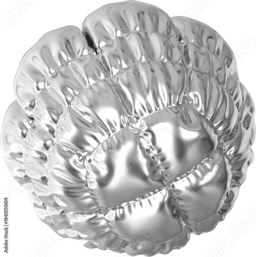 3D Fun chrome silver inflatable abstract balloon shape. Playful creative graphic form isolated clipart. Render of geometric modern y2k illustration
