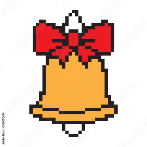 Pixel Christmas bell icon vector illustration