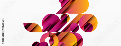 Abstract shapes overlap, creating vibrant composition. Colors range from deep magenta to bright orange. Modern design, clean aesthetic.