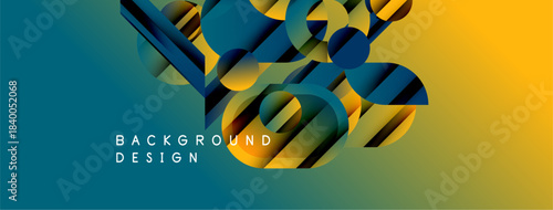 Abstract geometric shapes blend vibrant blues, yellows. Modern design creates dynamic visual texture. Background features layered elements.