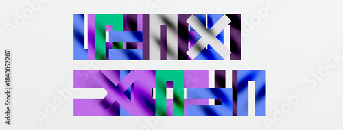 Abstract geometric shapes, vibrant colors, layered design. Text elements present, modern aesthetic, clean background.