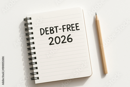 Wallpaper Mural notebook displaying a debt-free 2026 goal representing financial planning, personal finance objectives, debt management future savings, and achieving financial freedom Torontodigital.ca