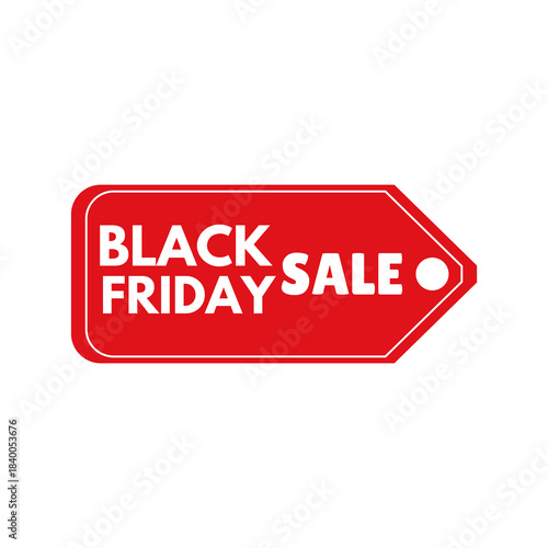 Red Price Tag with White Text for Black Friday Sale, E-commerce Discount Promotion, Retail Shopping Banner, and Special Offer Label.