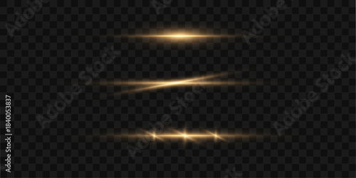 Bright yellow line emits smooth radiant flare with sparkling highlights. Dynamic flowing effect enhances visual energy and motion. Yellow line vector.