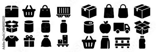 Assortment of Black Silhouette Icons for Packaging and Delivery