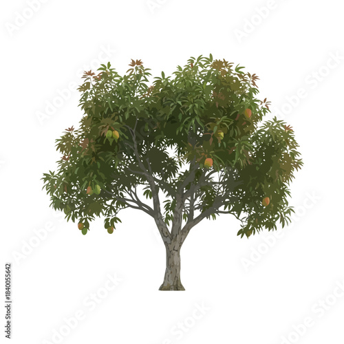 Realistic 3d model of a mature mango tree with ripe fruit