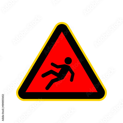 Warning sign for slippery surface, black pictogram of falling person on red triangle