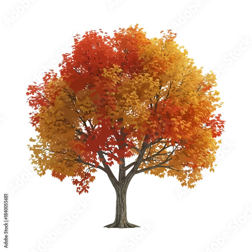 Vibrant autumn maple tree with fiery orange and yellow foliage