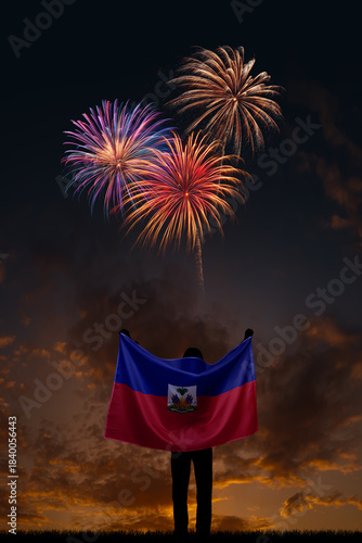 Girl with National flag of Haiti on Independence day