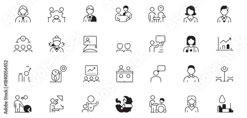 People vector line icons business corporate management and human resources set isolated on background