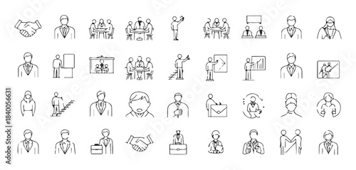 People vector line icons business corporate management and human resources set isolated on background