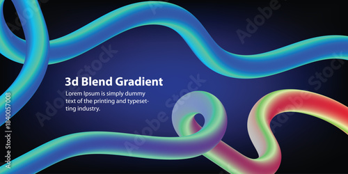 Abstract gradient 3d Line Shapes,  3D blending Gradient Waves banner with glossy vector, Fluid Graphics Element Swirl Rainbow Ribbons 