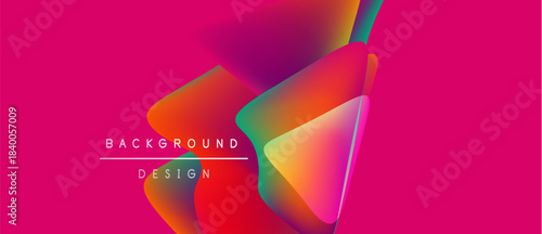 Vibrant abstract shapes overlap pink background. Modern design features gradient colors, text reads background design. Simple, bold visual presentation.
