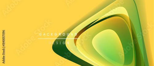 Abstract yellow, green layers create dynamic visual effect. Smooth shapes overlap, forming modern background design. Bright, vibrant colors.