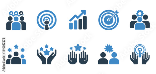 Teamwork collaboration and success business vector icon set leadership and achievement concepts