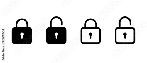 Black and White Icons of Locked and Unlocked Padlocks