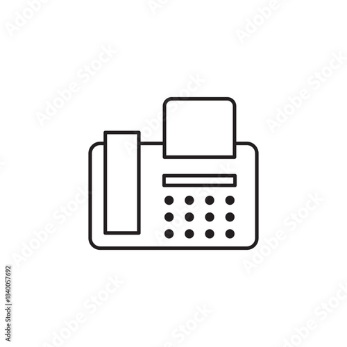 Minimal line fax machine icon showing document transfer, office communication, paperwork handling, and business workflow tasks for corporate, administrative, and technology-related design projects.