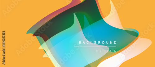 Abstract fluid shapes overlap, creating vibrant color gradients. Yellow background complements blue, green hues. Text reads background design.